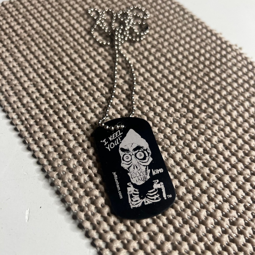 Jeff Dunham Achmed The Dead Terrorist I Keel You Dog Tag Necklace Black Silver - Picture 3 of 3